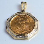 14KT GOLD DIAMOND PENDANT to fit U.S. $20 Gold Coin 4.17 cts. (coin excluded)